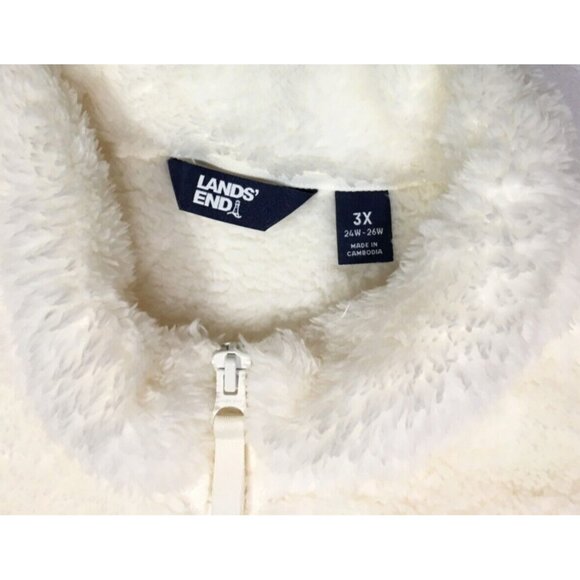 Lands End Full Zip Teddy Jacket 3X Ivory Soft Cozy Zip Pockets Plus Size Bust64" - Picture 4 of 10
